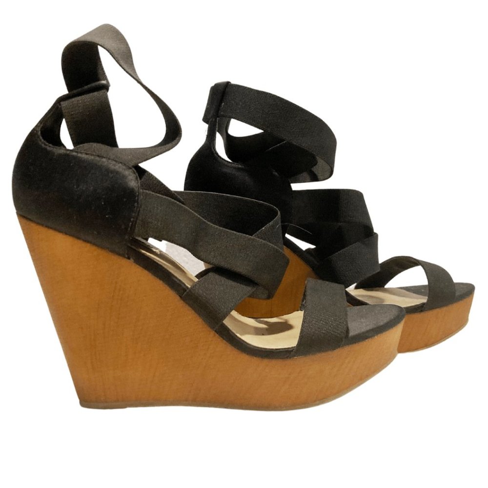 Steve Madden wooden wedge platform black shoe sz 8.5